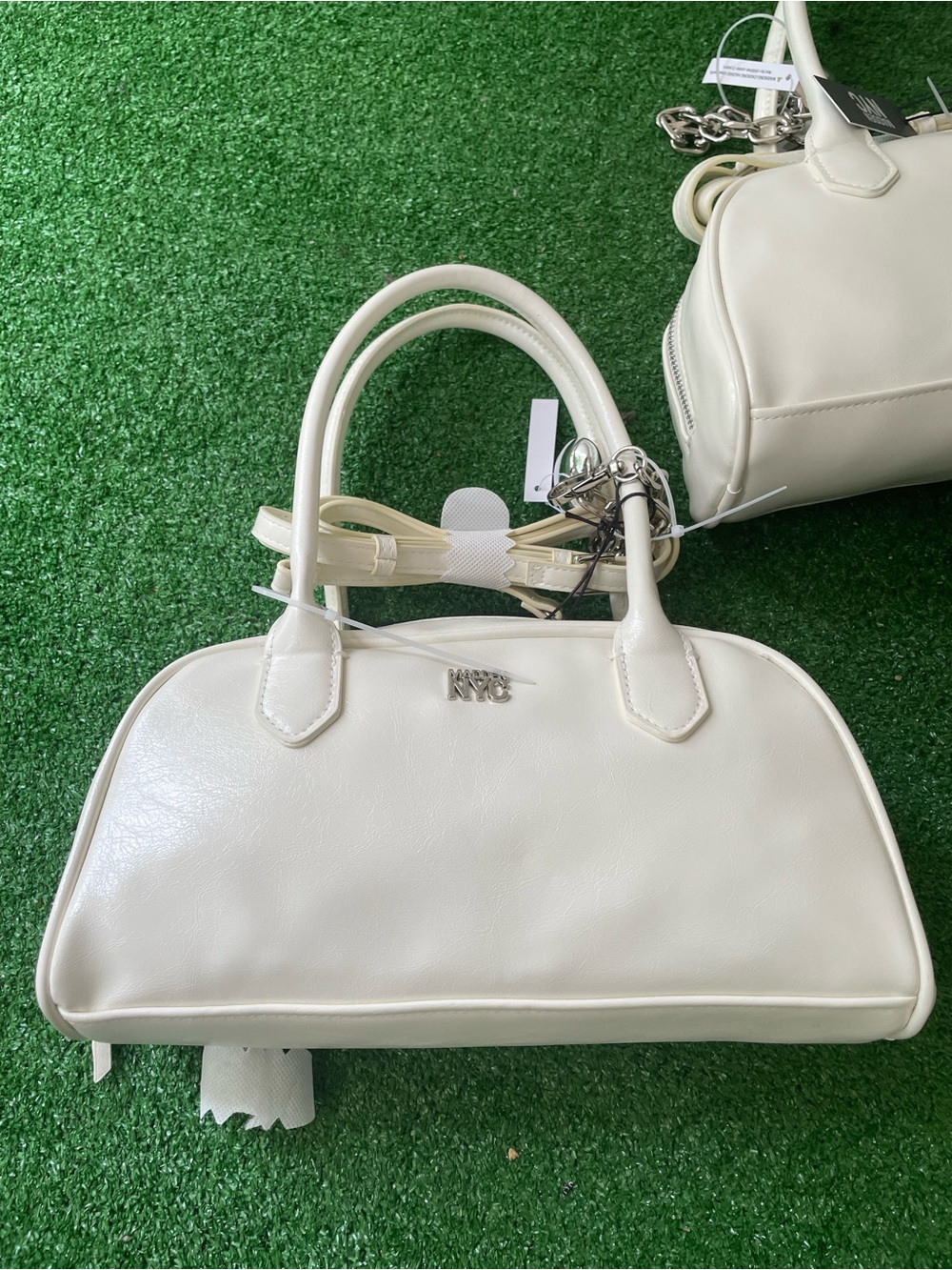 NYC Cream Dome Satchel Handbag - Structured Top-Handle Bag